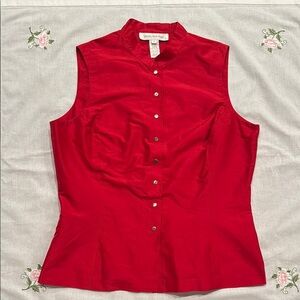 Jones New York Silk Red Sleeveless Mandarin Collar Top